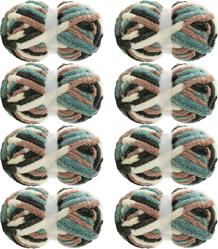 Hombys Olive, Orange & White Tie-Dye Chunky Chenille Yarn — 8 Skeins, 26 yd / 8 oz Each