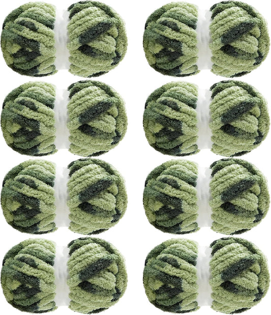 Hombys Sage Green tie-dye chunky chenille yarn, 8 skeins