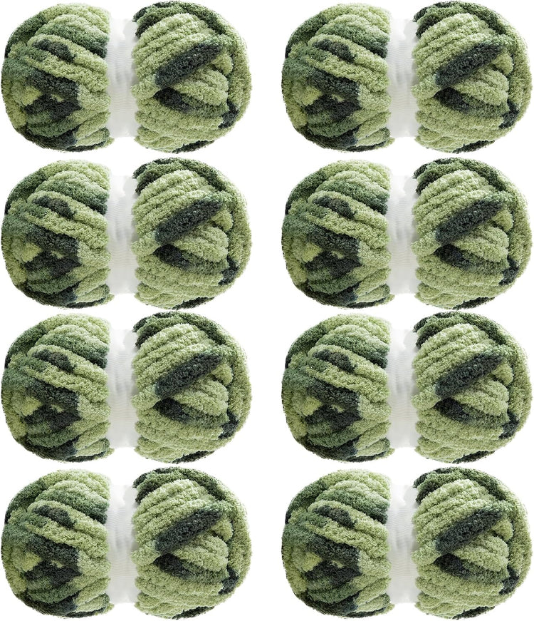 Hombys Sage Green Tie-Dye Chunky Chenille Yarn — 8 Skeins, 26 yd / 8 oz Each