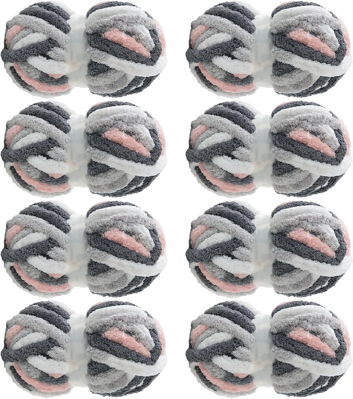 Hombys Light Grey & Apricot tie-dye chunky chenille yarn, 8 skeins