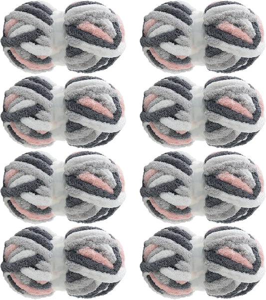 Hombys Light Grey & Apricot tie-dye chunky chenille yarn, 8 skeins