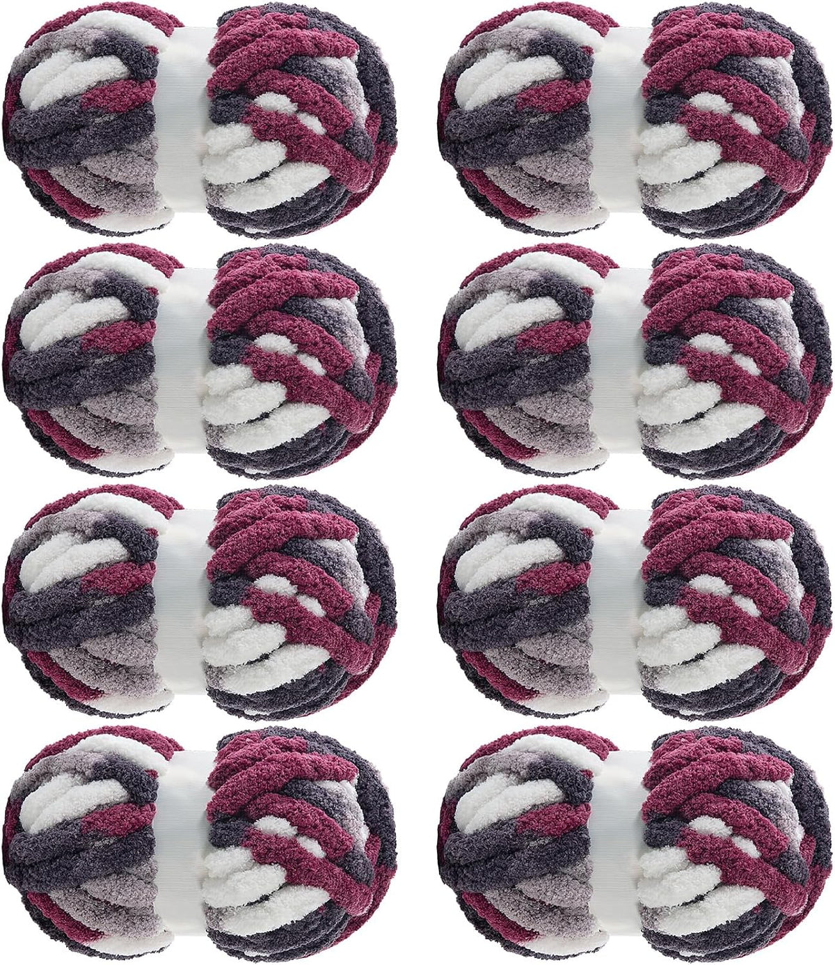 Hombys Purple, Wine Red & White tie-dye chunky chenille yarn, 8 skeins