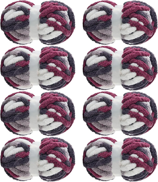 Hombys Purple, Wine Red & White tie-dye chunky chenille yarn, 8 skeins