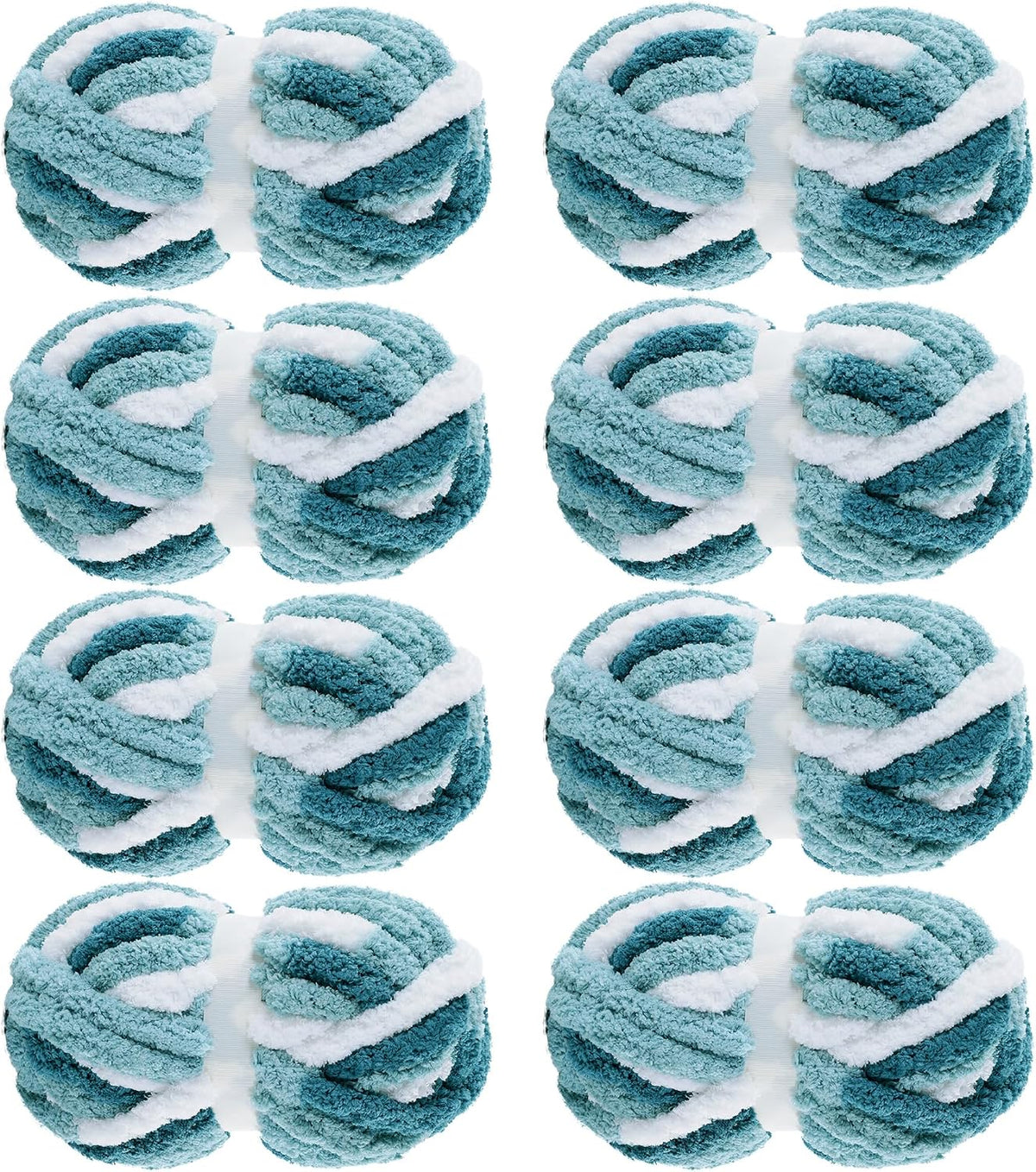 Hombys Blue & White Multi tie-dye chunky chenille yarn, 8 skeins