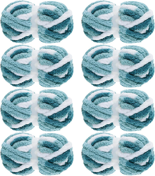 Hombys Blue & White Multi tie-dye chunky chenille yarn, 8 skeins