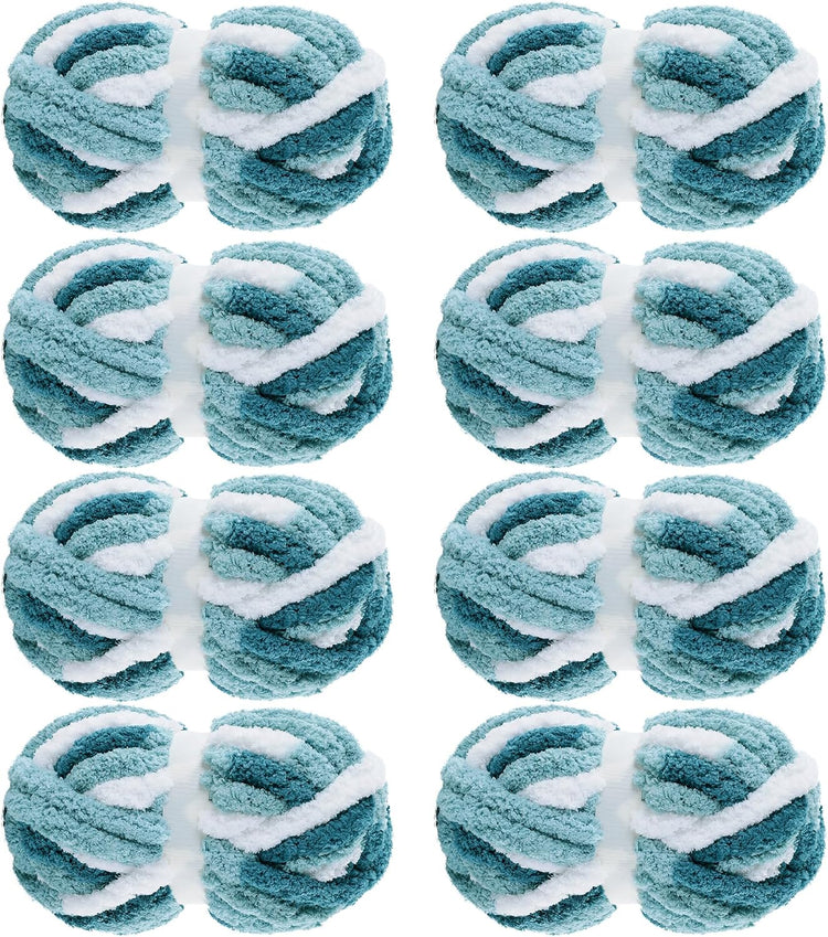 Hombys Blue & White Multi Tie-Dye Chunky Chenille Yarn — 8 Skeins, 26 yd / 8 oz Each