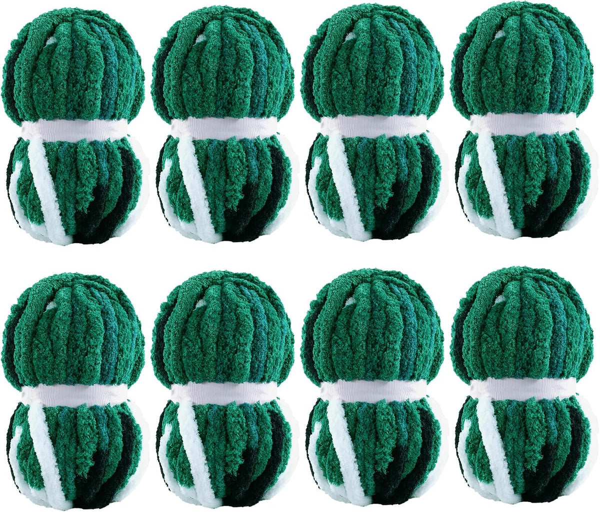 Hombys Green, Black & White tie-dye chunky chenille yarn, 8 skeins