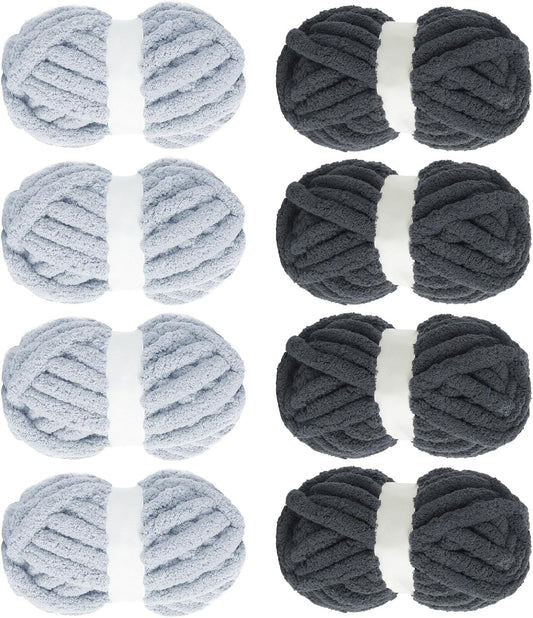 Hombys carbon gray and rice grey chunky chenille yarn, 8 skeins - image 1