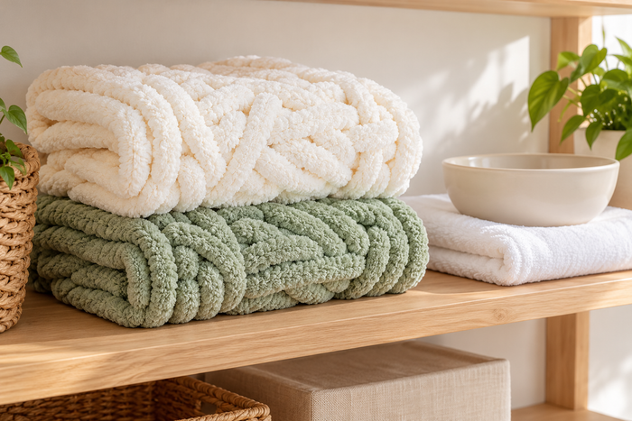 HOMBYS chunky chenille care guide scene