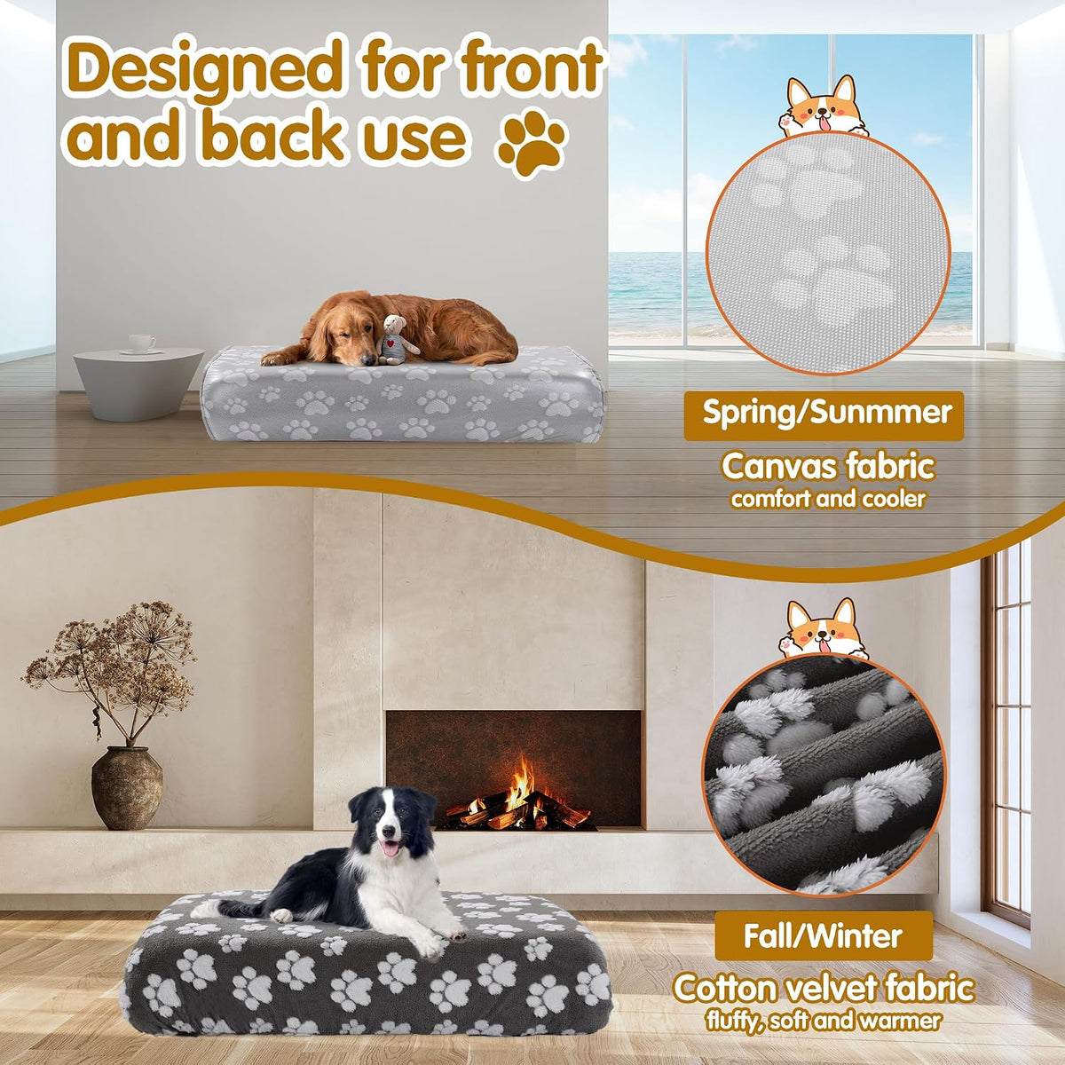 Hombys dark gray dog bed cover details