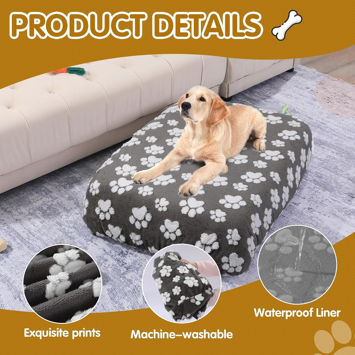 Hombys dark gray dog bed cover details