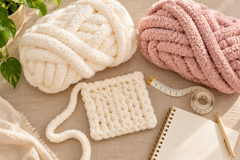 Jumbo chenille yarn planning editorial illustration