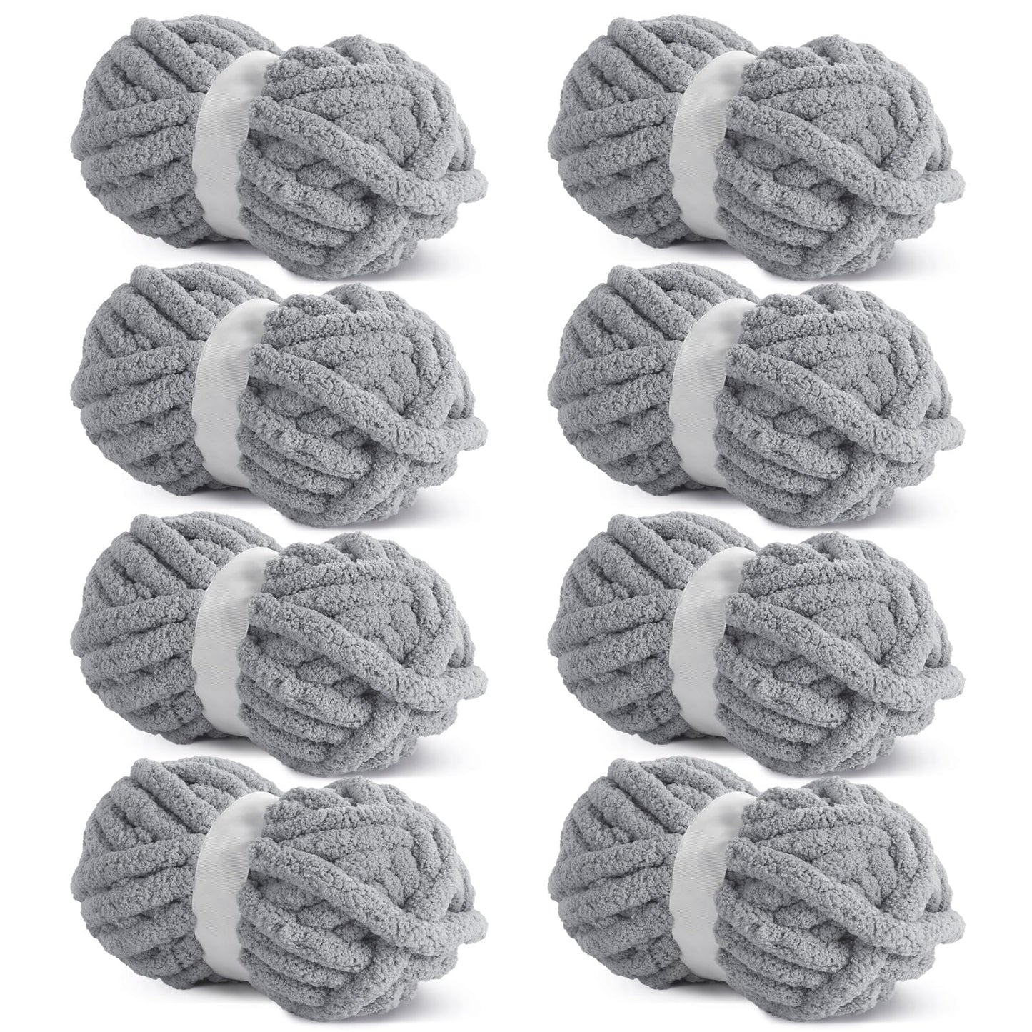 HOMBYS Light Grey Chunky Chenille Yarn, 8 Skeins, 27 yd / 8 oz Each