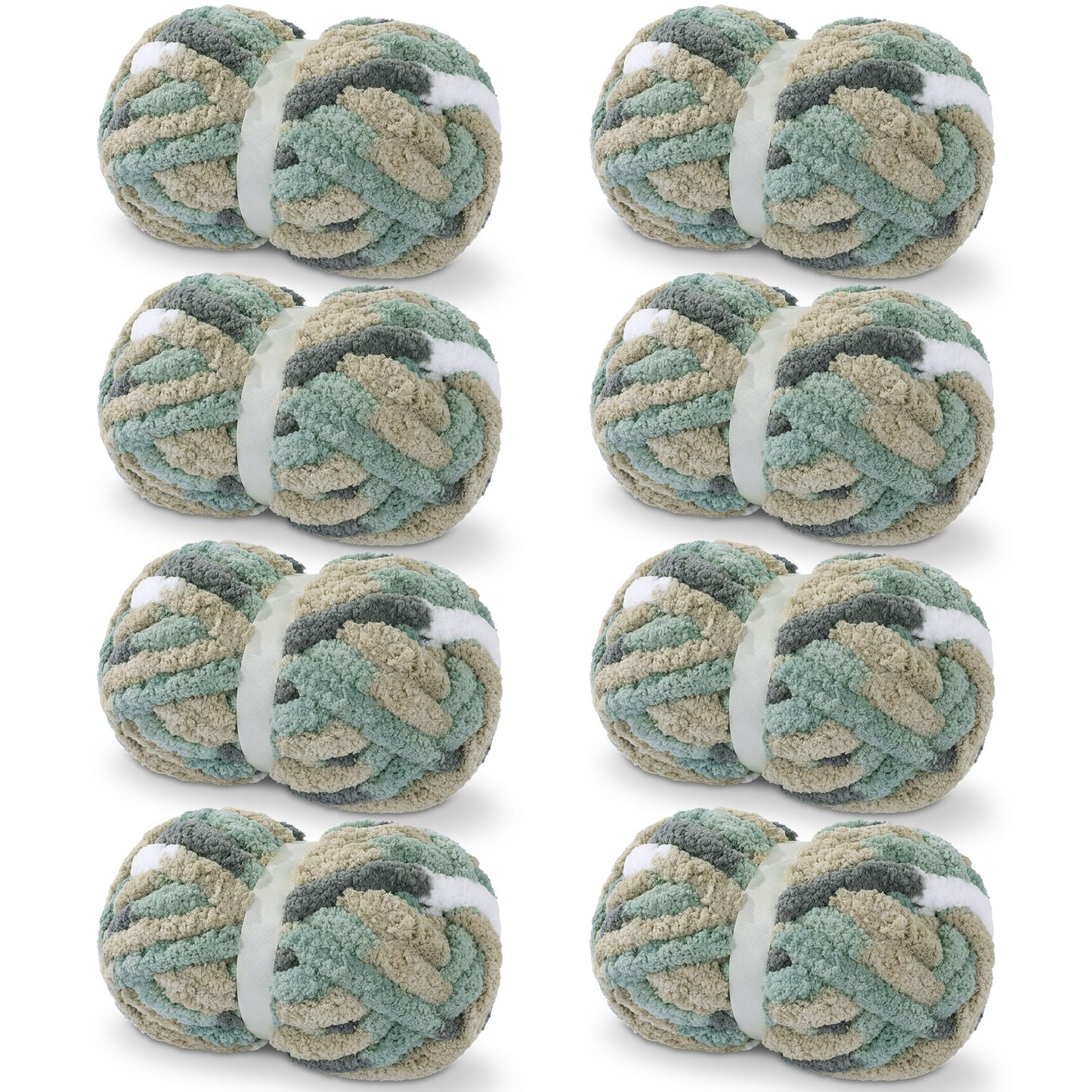 HOMBYS Grey,Green,White,Khaki Variegated Chunky Chenille Yarn, 8 Skeins, 26 yd / 7.5 oz Each