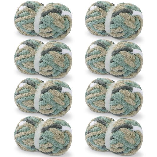 HOMBYS Grey,Green,White,Khaki Variegated Chunky Chenille Yarn, 8 Skeins, 26 yd / 7.5 oz Each