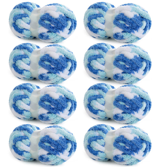 HOMBYS Blue,Sky Blue,White Variegated Chunky Chenille Yarn, 8 Skeins, 26 yd / 7.5 oz Each