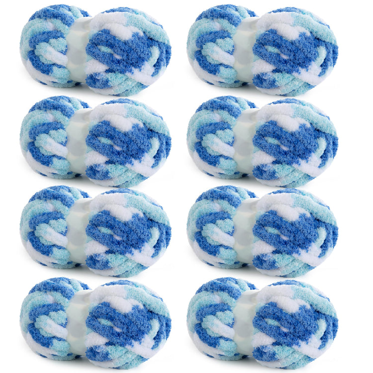 HOMBYS Blue,Sky Blue,White Variegated Chunky Chenille Yarn, 8 Skeins, 26 yd / 7.5 oz Each