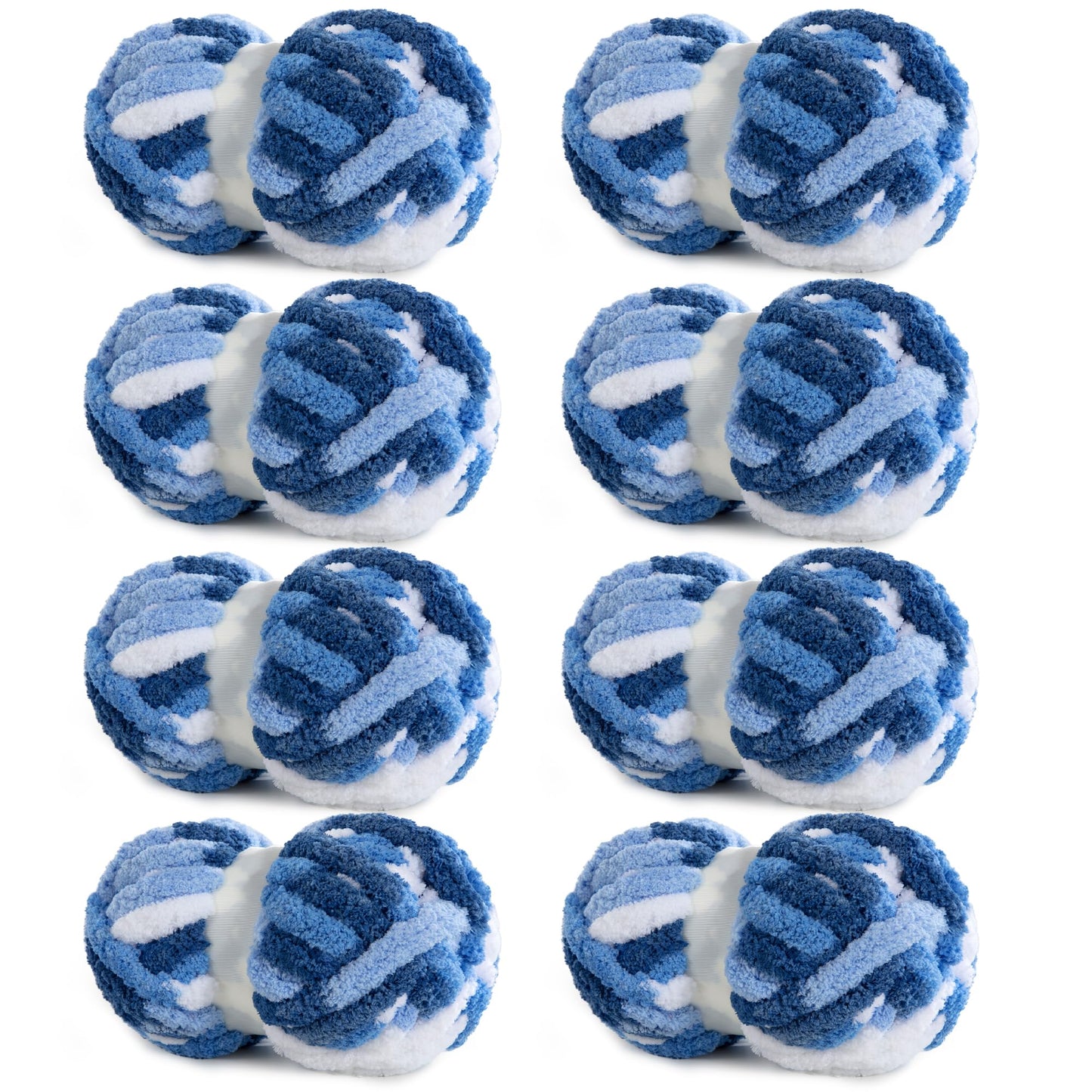 HOMBYS Blue,Light Blue,White Variegated Chunky Chenille Yarn, 8 Skeins, 26 yd / 7.5 oz Each
