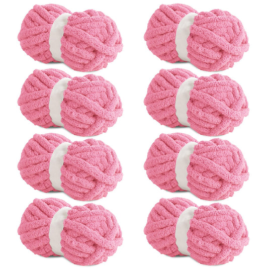 HOMBYS Rose Red Chunky Chenille Yarn, 8 Skeins, 27 yd / 8 oz Each