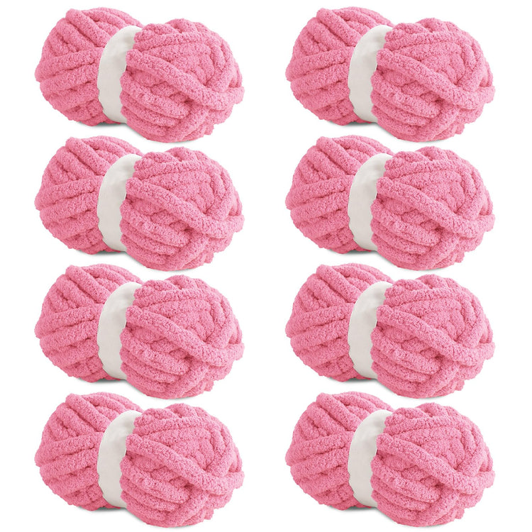 HOMBYS Rose Red Chunky Chenille Yarn, 8 Skeins, 27 yd / 8 oz Each