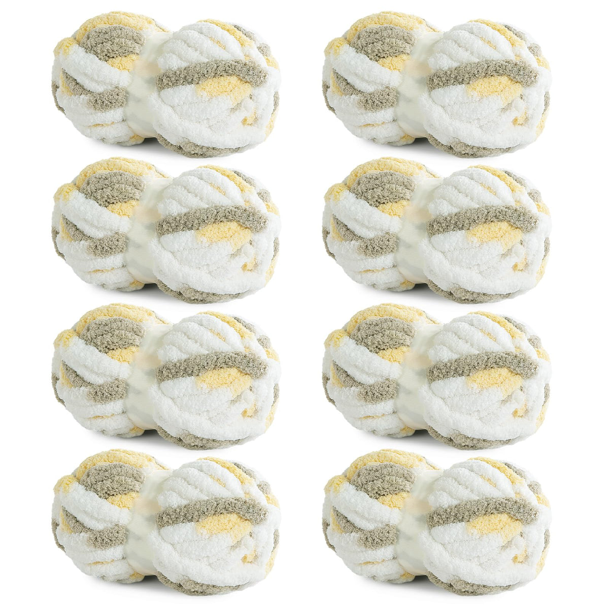 HOMBYS Yellow,grey,white Variegated Chunky Chenille Yarn, 8 Skeins, 26 yd / 7.5 oz Each