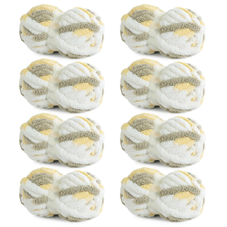 HOMBYS Yellow,grey,white Variegated Chunky Chenille Yarn, 8 Skeins, 26 yd / 7.5 oz Each