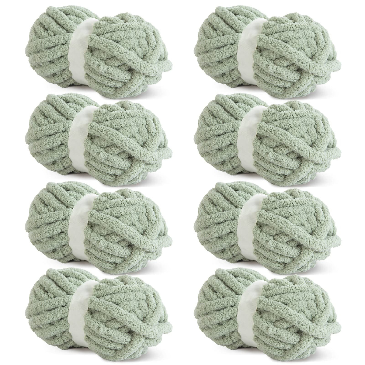 HOMBYS Sage Green Chunky Chenille Yarn, 8 Skeins, 27 yd / 8 oz Each