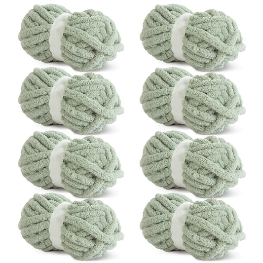 HOMBYS Sage Green Chunky Chenille Yarn, 8 Skeins, 27 yd / 8 oz Each
