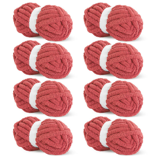 HOMBYS red Chunky Chenille Yarn, 8 Skeins, 27 yd / 8 oz Each