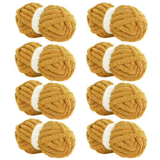 HOMBYS Mustard Yellow Chunky Chenille Yarn, 8 Skeins, 27 yd / 8 oz Each