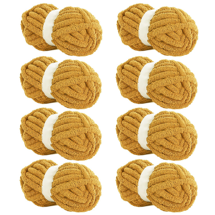 HOMBYS Mustard Yellow Chunky Chenille Yarn, 8 Skeins, 27 yd / 8 oz Each