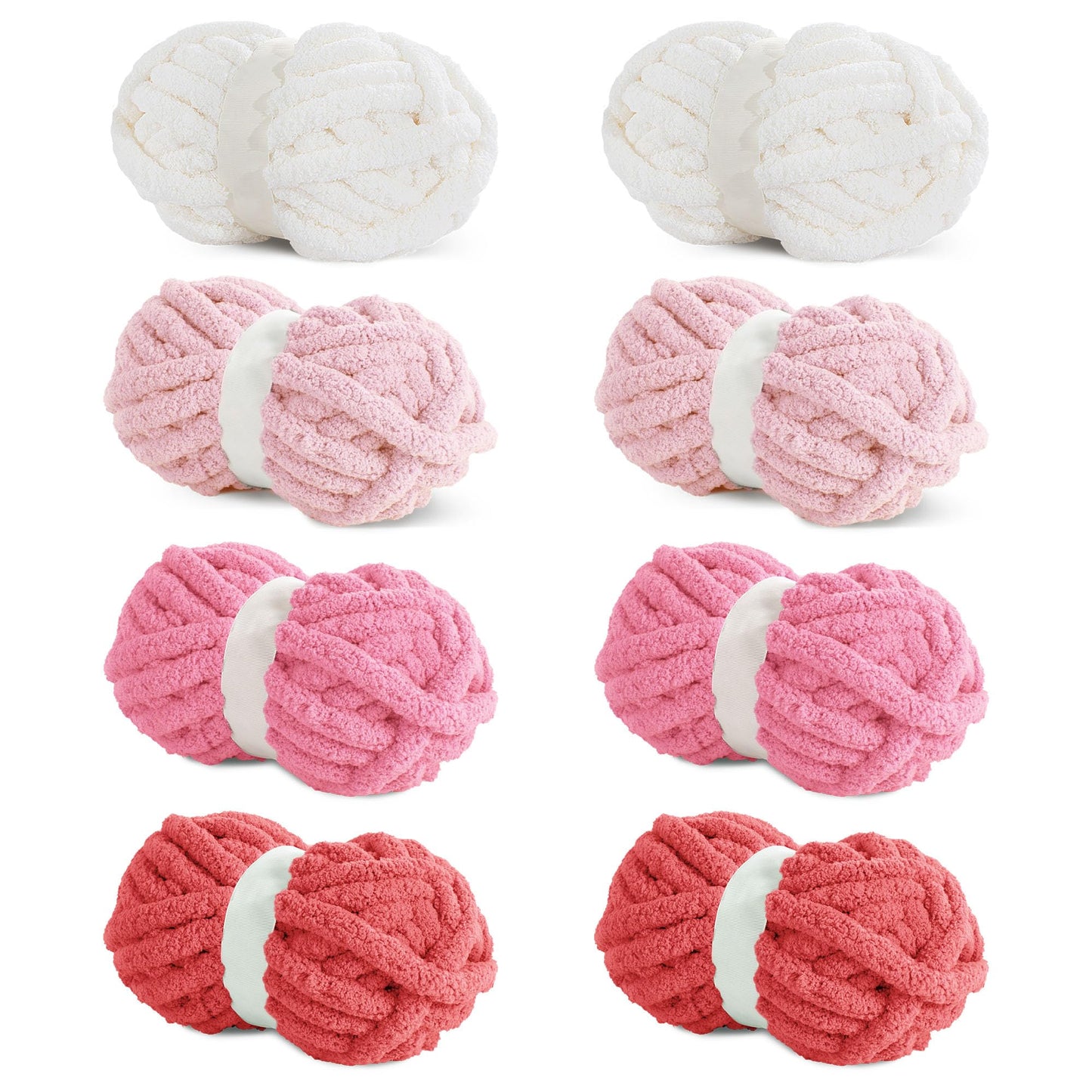 HOMBYS Red Gradient + White Chunky Chenille Yarn, 8 Skeins, 27 yd / 8 oz Each