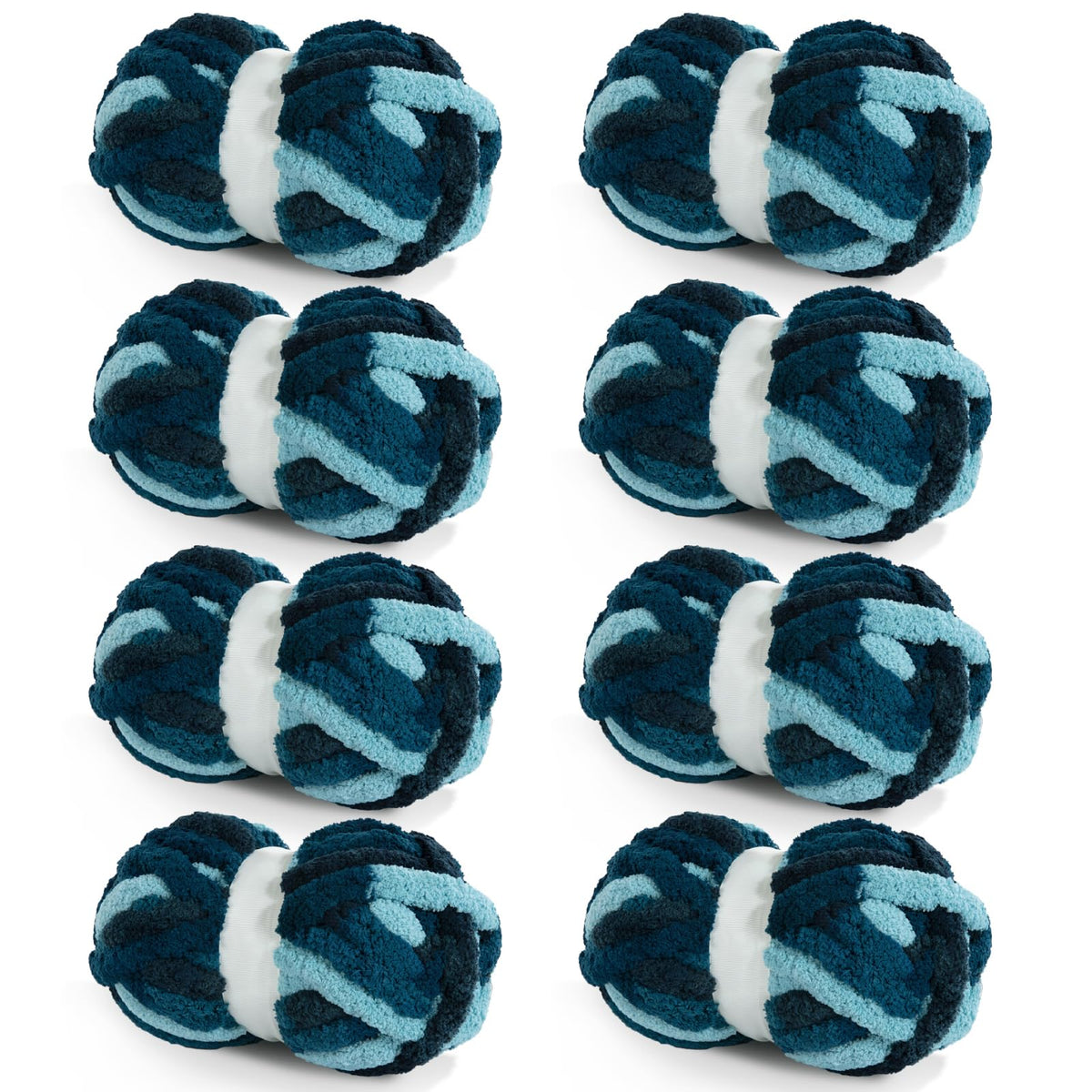 HOMBYS Dark Blue,Blue Variegated Chunky Chenille Yarn, 8 Skeins, 26 yd / 7.5 oz Each