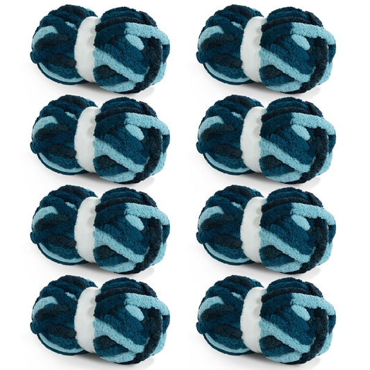 HOMBYS Dark Blue,Blue Variegated Chunky Chenille Yarn, 8 Skeins, 26 yd / 7.5 oz Each