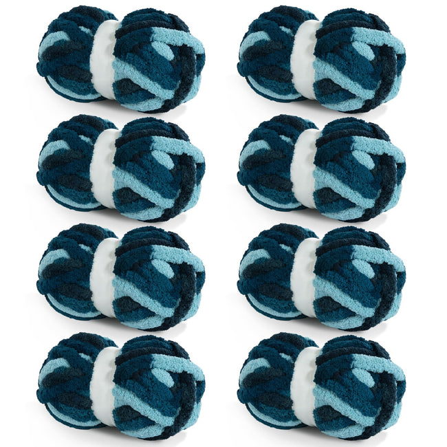 HOMBYS Dark Blue,Blue Variegated Chunky Chenille Yarn, 8 Skeins, 26 yd / 7.5 oz Each