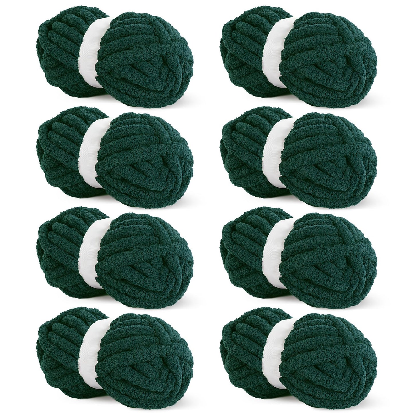 HOMBYS Dark Green Chunky Chenille Yarn, 8 Skeins, 27 yd / 8 oz Each