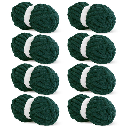 HOMBYS Dark Green Chunky Chenille Yarn, 8 Skeins, 27 yd / 8 oz Each