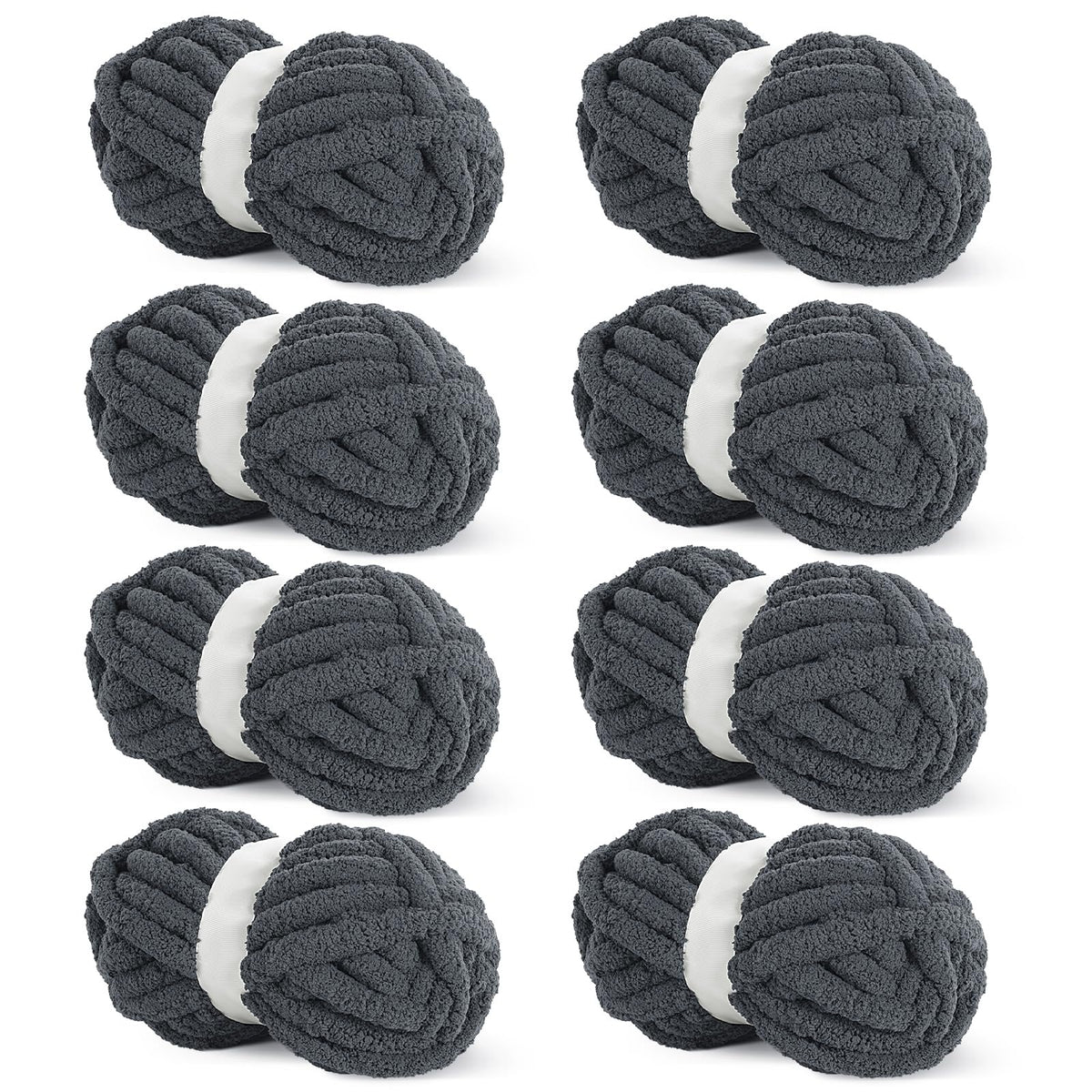 HOMBYS Charcoal Grey Chunky Chenille Yarn, 8 Skeins, 27 yd / 8 oz Each