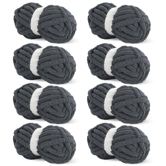 HOMBYS Charcoal Grey Chunky Chenille Yarn, 8 Skeins, 27 yd / 8 oz Each