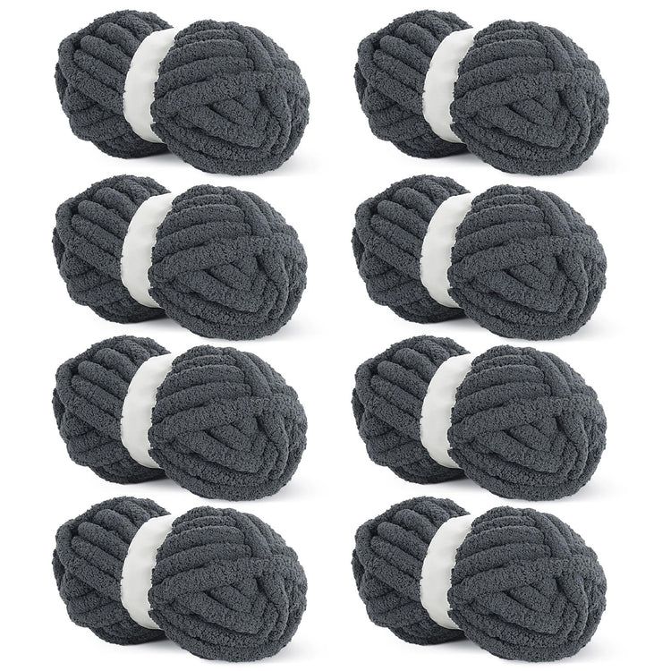 HOMBYS Charcoal Grey Chunky Chenille Yarn, 8 Skeins, 27 yd / 8 oz Each