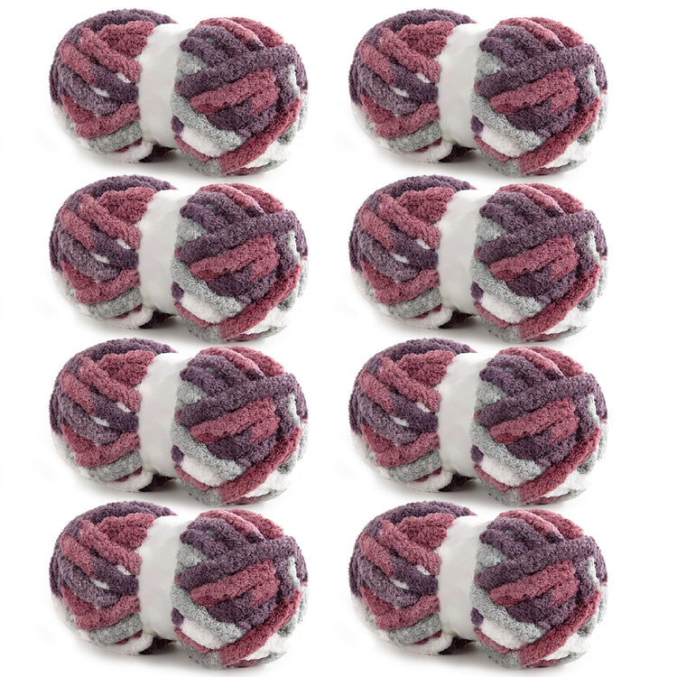 HOMBYS Red,Purple Variegated Chunky Chenille Yarn, 8 Skeins, 26 yd / 7.5 oz Each