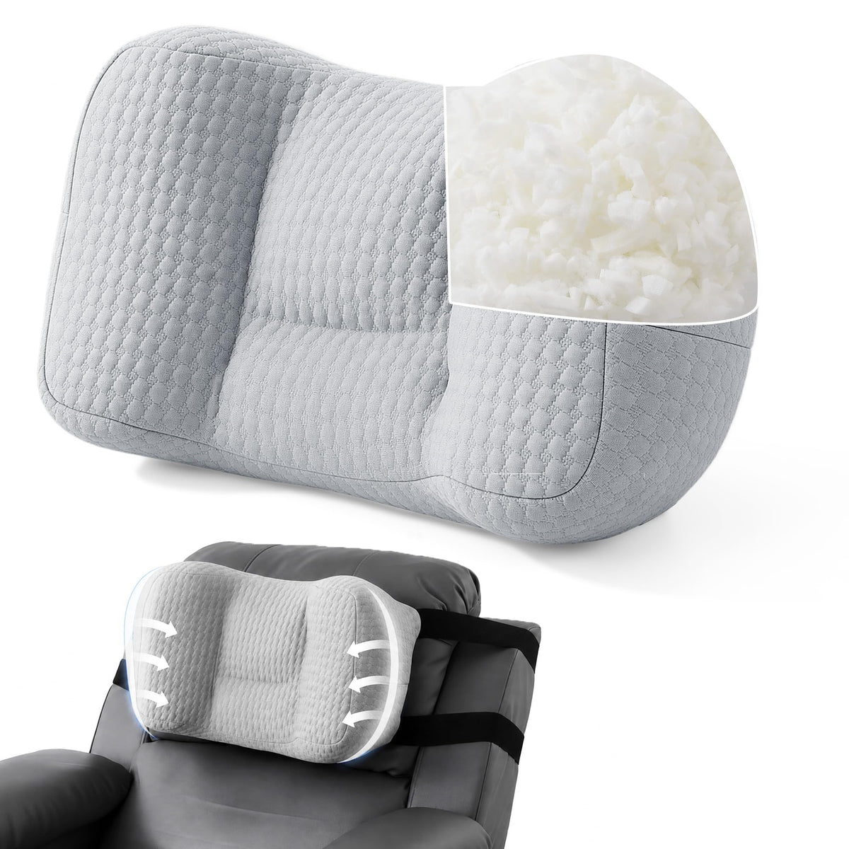 HOMBYS Recliner Head Pillow – Adjustable Shredded Memory Foam Neck Support with Washable Cover