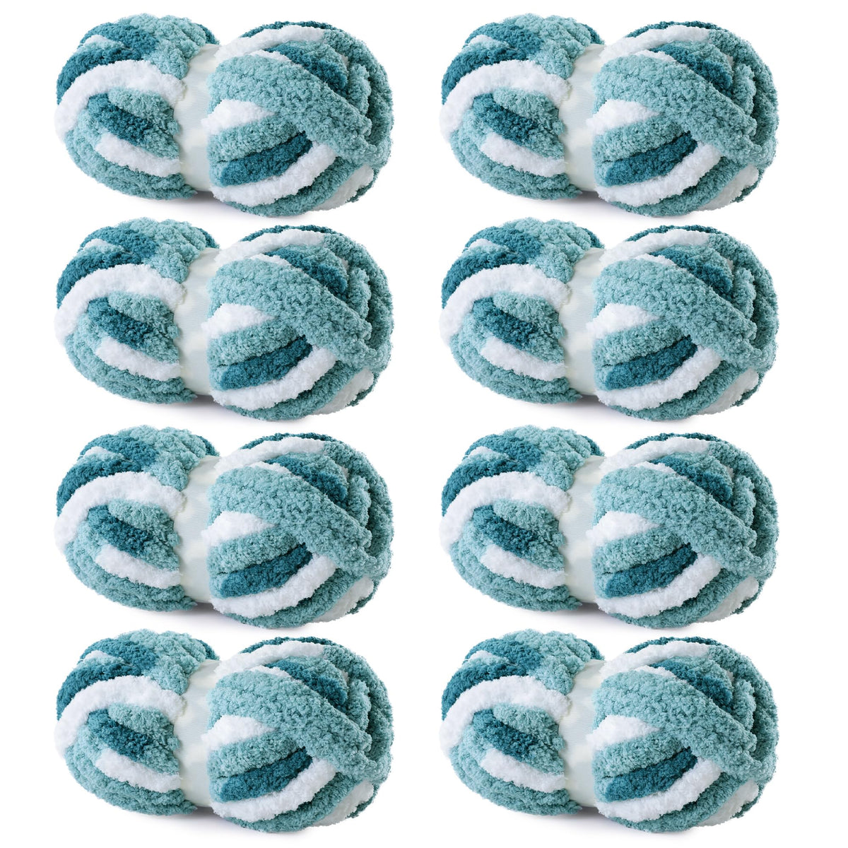 HOMBYS Blue Multi,White Variegated Chunky Chenille Yarn, 8 Skeins, 26 yd / 7.5 oz Each