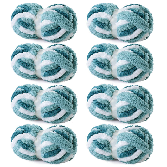 HOMBYS Blue Multi,White Variegated Chunky Chenille Yarn, 8 Skeins, 26 yd / 7.5 oz Each