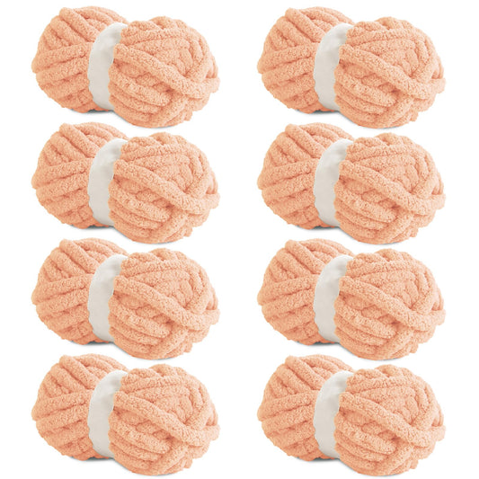 HOMBYS Apricot Pink Chunky Chenille Yarn, 8 Skeins, 27 yd / 8 oz Each