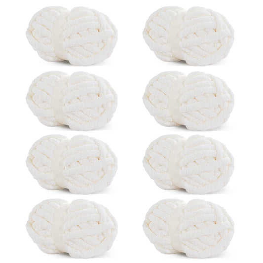 HOMBYS Cream Chunky Chenille Yarn, 8 Skeins, 27 yd / 8 oz Each