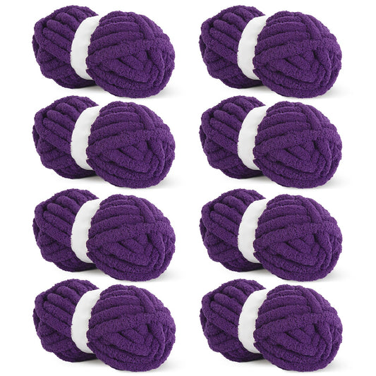 HOMBYS Dark Purple Chunky Chenille Yarn, 8 Skeins, 27 yd / 8 oz Each