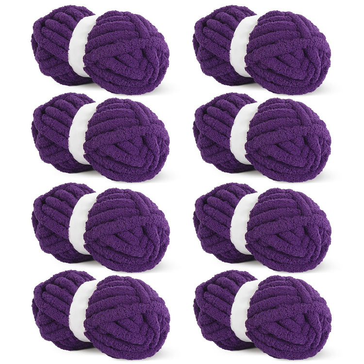 HOMBYS Dark Purple Chunky Chenille Yarn, 8 Skeins, 27 yd / 8 oz Each