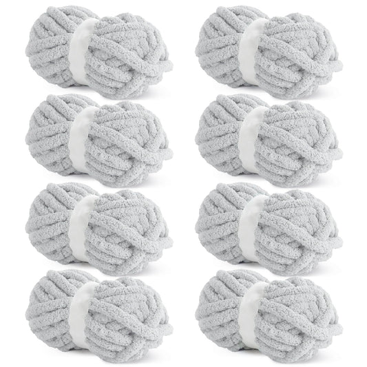 HOMBYS Smoke Grey Chunky Chenille Yarn, 8 Skeins, 27 yd / 8 oz Each
