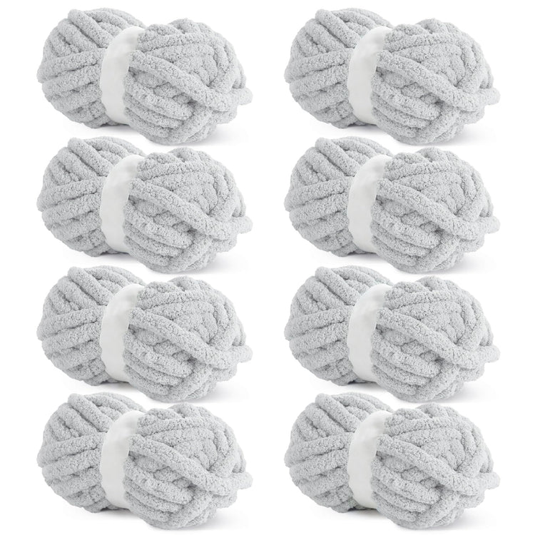 HOMBYS Smoke Grey Chunky Chenille Yarn, 8 Skeins, 27 yd / 8 oz Each